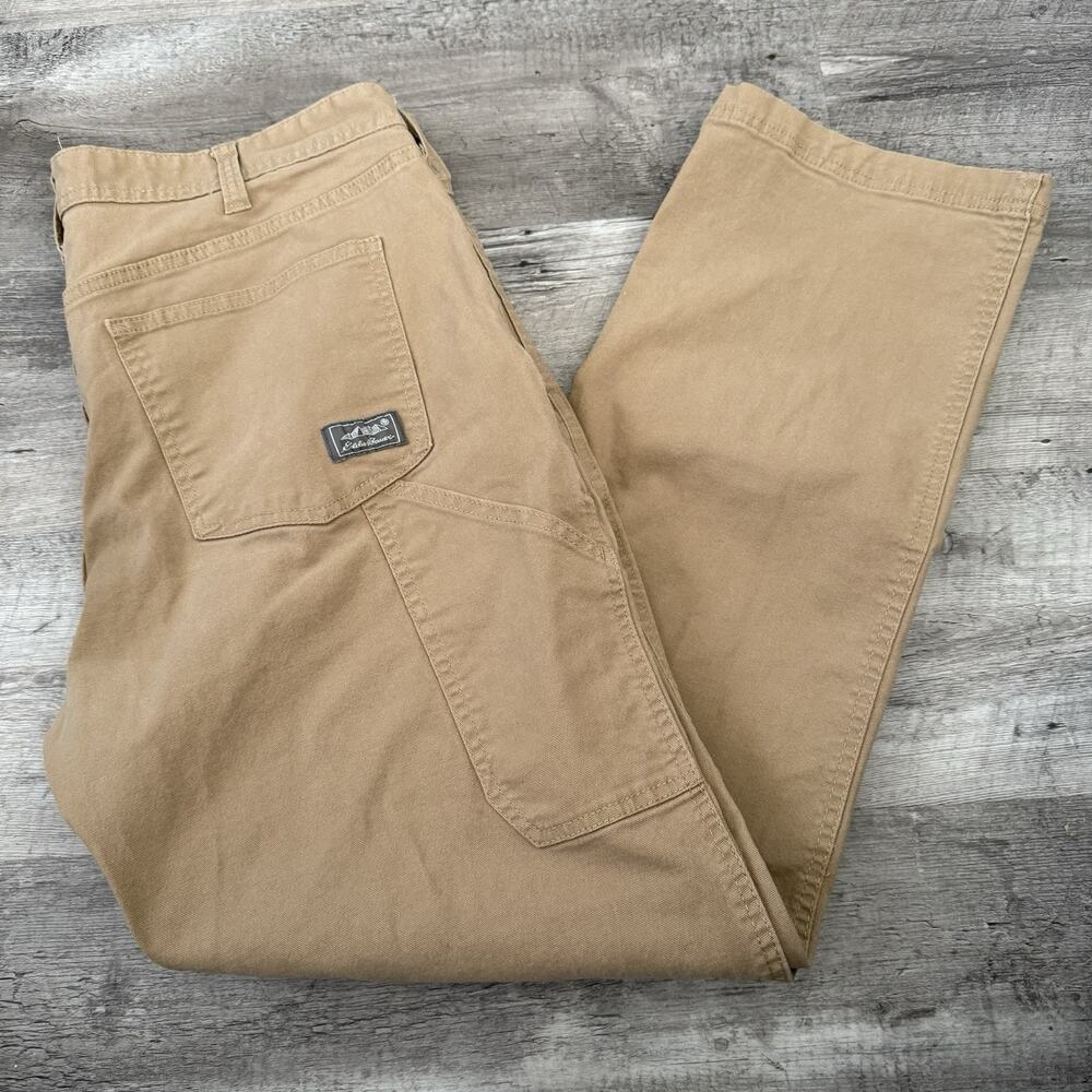Eddie Bauer Canvas Utility Pants Mens 36x31 Tan Classic Fit Stretch C3397060